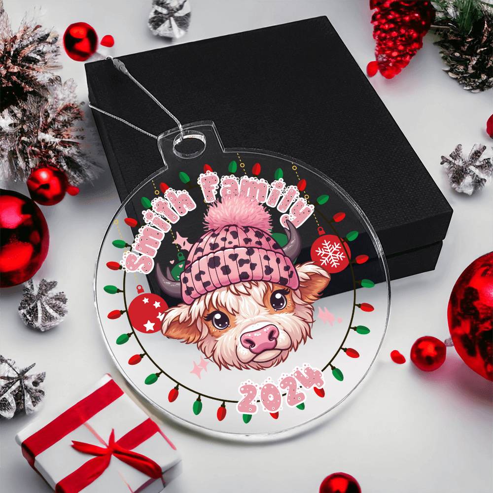 Pink Baby Highland Cow with Cap-A unique keepsake with our Personalized Acrylic Ornament,Christmas,Gift 38 - Essential Home Zone Essential Home Zone Ornaments Pink Baby Highland Cow with Cap-A unique keepsake with our Personalized Acrylic Ornament,Christmas,Gift 38