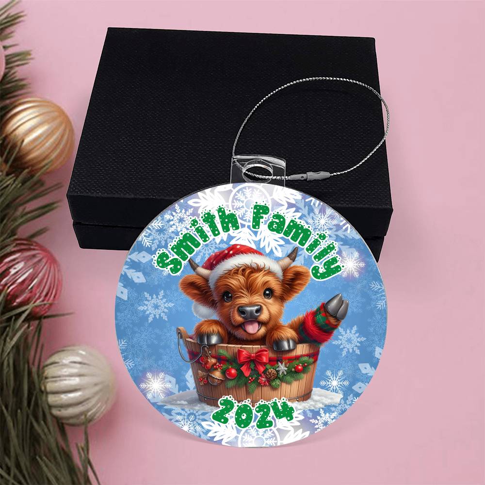 Cute Winter Baby Highland Cow In A Bucket-A unique keepsake with our Personalized Acrylic Ornament,Christmas,Gift 37 - Essential Home Zone Essential Home Zone Ornaments Cute Winter Baby Highland Cow In A Bucket-A unique keepsake with our Personalized Acrylic Ornament,Christmas,Gift 37