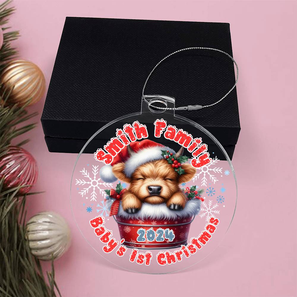 Baby's 1st Christmas Highland cow-A unique keepsake with our Personalized Acrylic Ornament,Christmas,Gift 36 - Essential Home Zone Essential Home Zone Ornaments Baby's 1st Christmas Highland cow-A unique keepsake with our Personalized Acrylic Ornament,Christmas,Gift 36