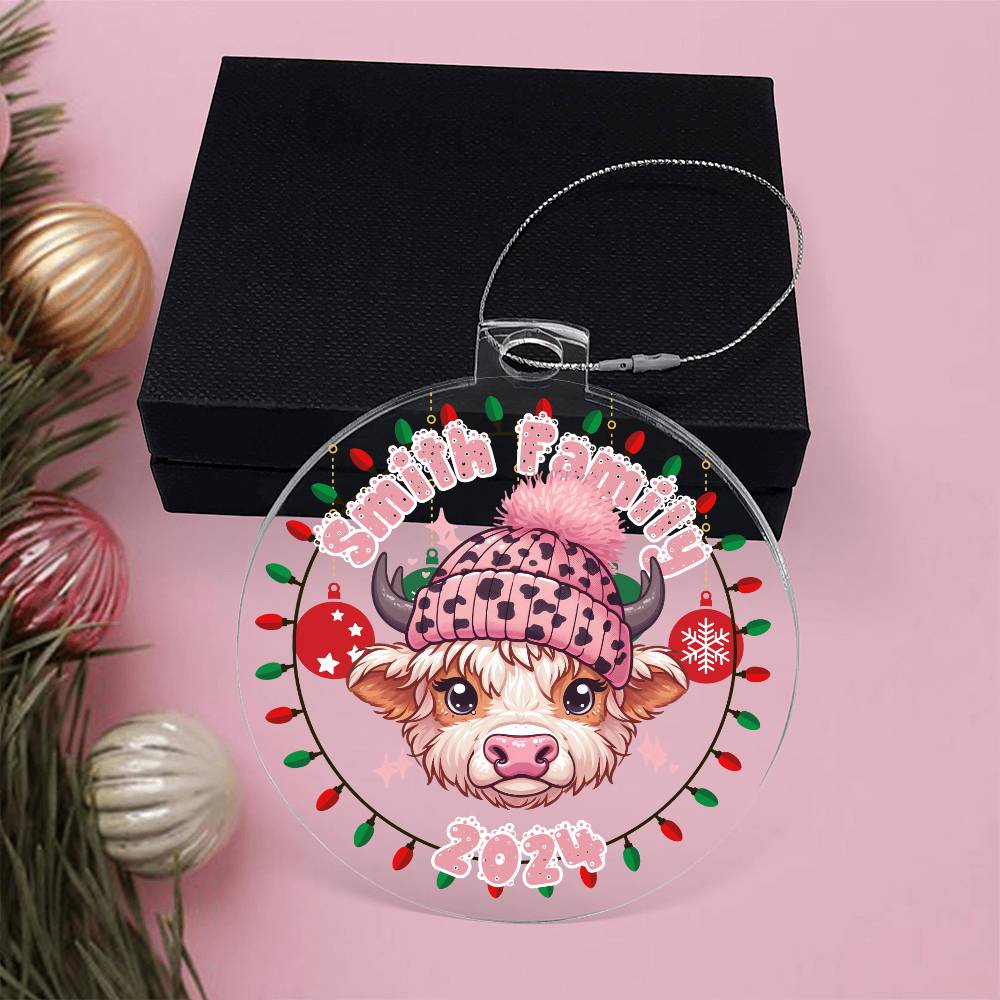 Pink Baby Highland Cow with Cap-A unique keepsake with our Personalized Acrylic Ornament,Christmas,Gift 38 - Essential Home Zone Essential Home Zone Ornaments Pink Baby Highland Cow with Cap-A unique keepsake with our Personalized Acrylic Ornament,Christmas,Gift 38