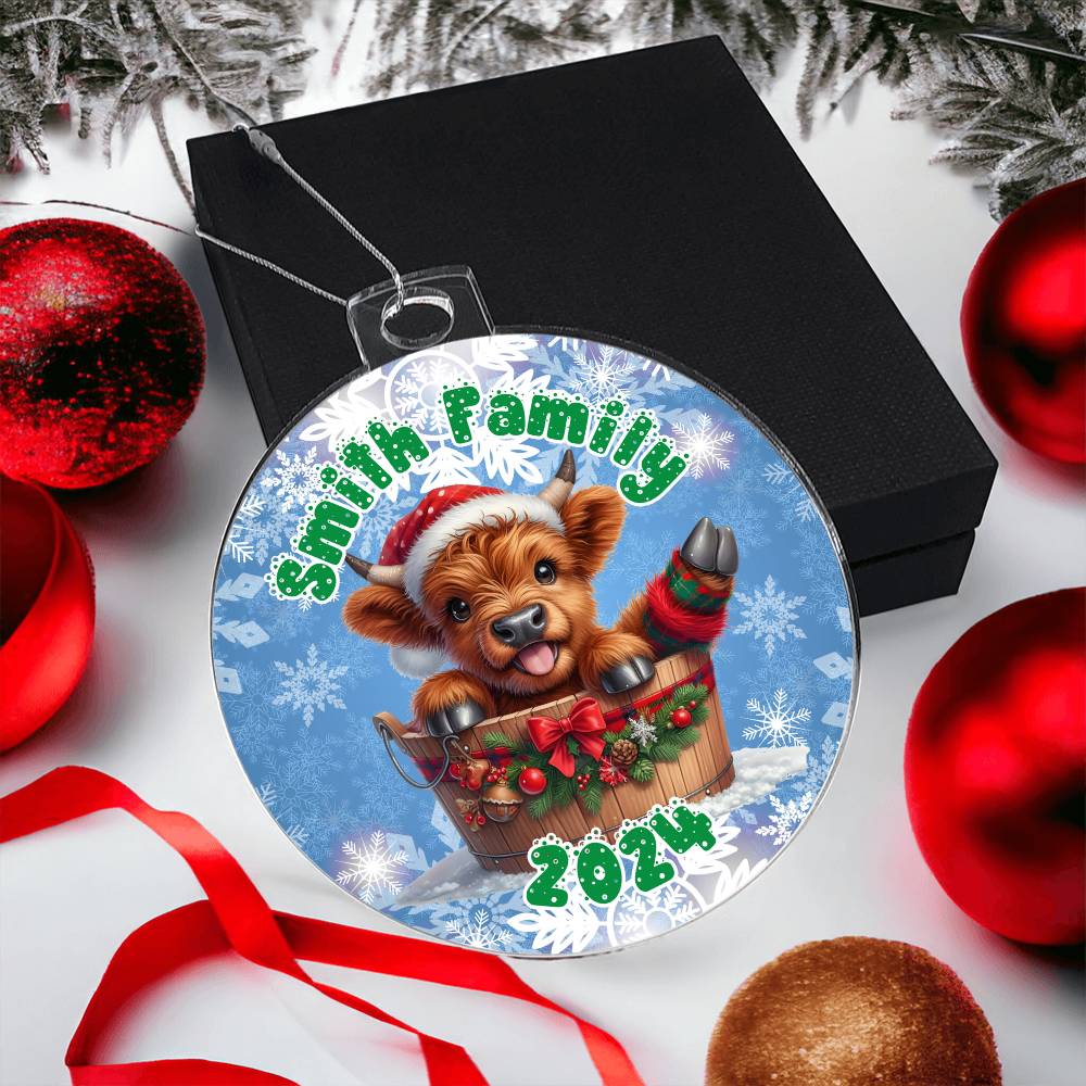 Cute Winter Baby Highland Cow In A Bucket-A unique keepsake with our Personalized Acrylic Ornament,Christmas,Gift 37 - Essential Home Zone Essential Home Zone Ornaments Cute Winter Baby Highland Cow In A Bucket-A unique keepsake with our Personalized Acrylic Ornament,Christmas,Gift 37