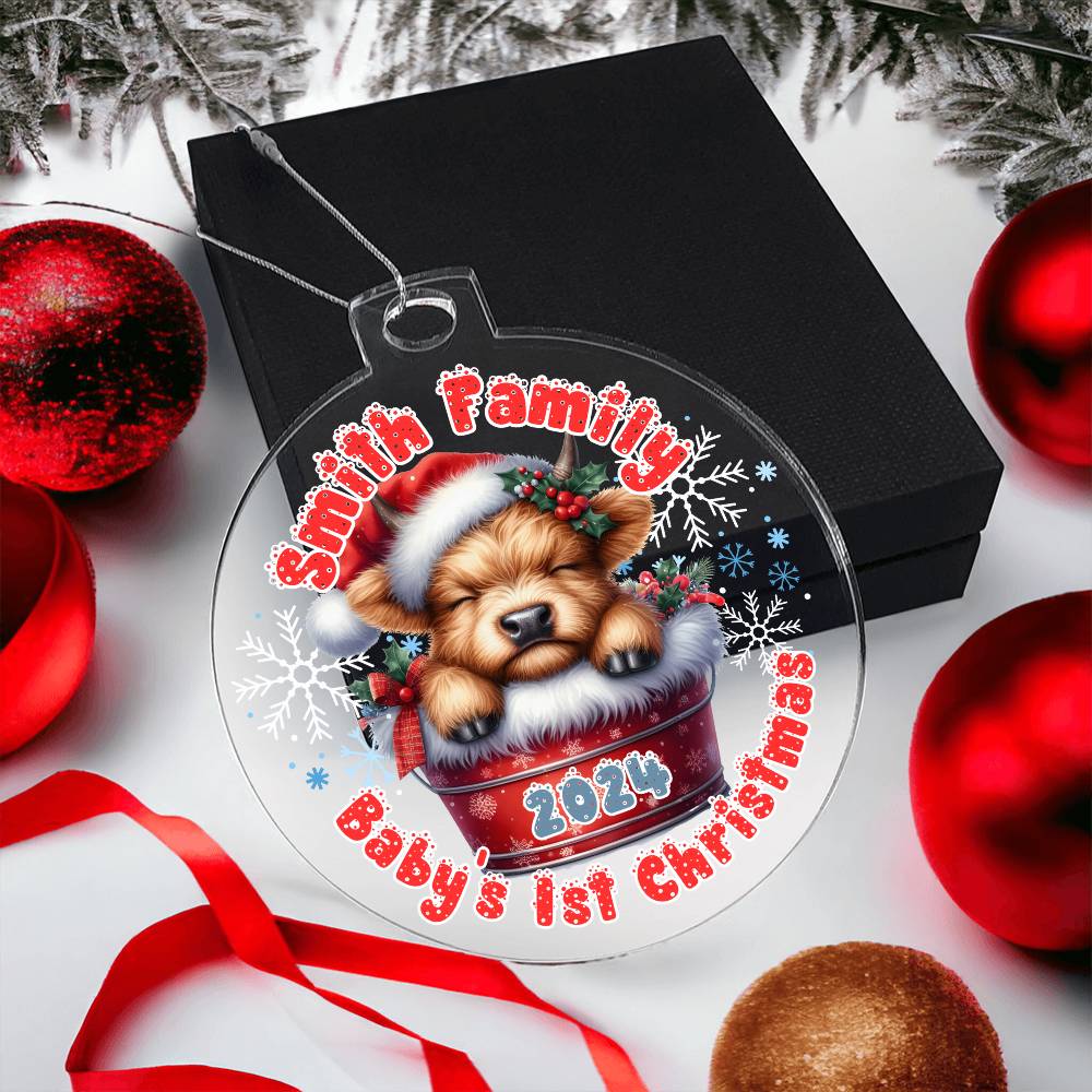 Baby's 1st Christmas Highland cow-A unique keepsake with our Personalized Acrylic Ornament,Christmas,Gift 36 - Essential Home Zone Essential Home Zone Ornaments Baby's 1st Christmas Highland cow-A unique keepsake with our Personalized Acrylic Ornament,Christmas,Gift 36