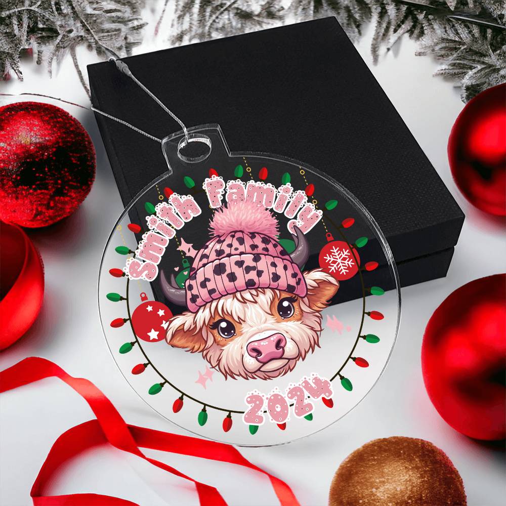 Pink Baby Highland Cow with Cap-A unique keepsake with our Personalized Acrylic Ornament,Christmas,Gift 38 - Essential Home Zone Essential Home Zone Ornaments Pink Baby Highland Cow with Cap-A unique keepsake with our Personalized Acrylic Ornament,Christmas,Gift 38