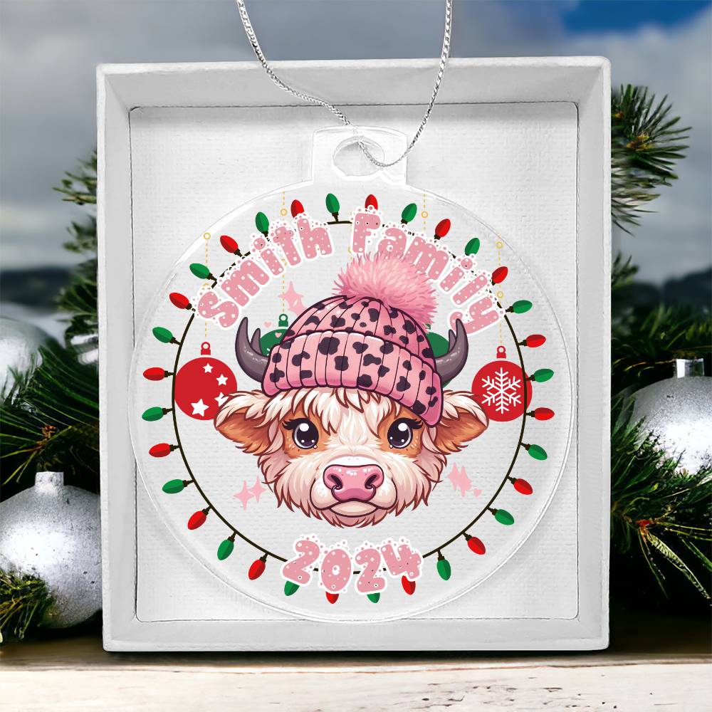 Pink Baby Highland Cow with Cap-A unique keepsake with our Personalized Acrylic Ornament,Christmas,Gift 38 - Essential Home Zone Essential Home Zone Acrylic Ornament with Gift Box Ornaments Pink Baby Highland Cow with Cap-A unique keepsake with our Personalized Acrylic Ornament,Christmas,Gift 38