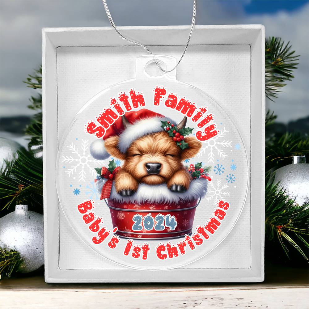 Baby's 1st Christmas Highland cow-A unique keepsake with our Personalized Acrylic Ornament,Christmas,Gift 36 - Essential Home Zone Essential Home Zone Acrylic Ornament with Gift Box Ornaments Baby's 1st Christmas Highland cow-A unique keepsake with our Personalized Acrylic Ornament,Christmas,Gift 36