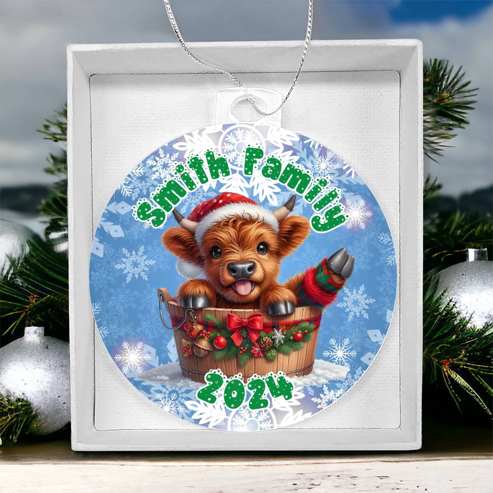 Cute Winter Baby Highland Cow In A Bucket-A unique keepsake with our Personalized Acrylic Ornament,Christmas,Gift 37 - Essential Home Zone Essential Home Zone Acrylic Ornament with Gift Box Ornaments Cute Winter Baby Highland Cow In A Bucket-A unique keepsake with our Personalized Acrylic Ornament,Christmas,Gift 37