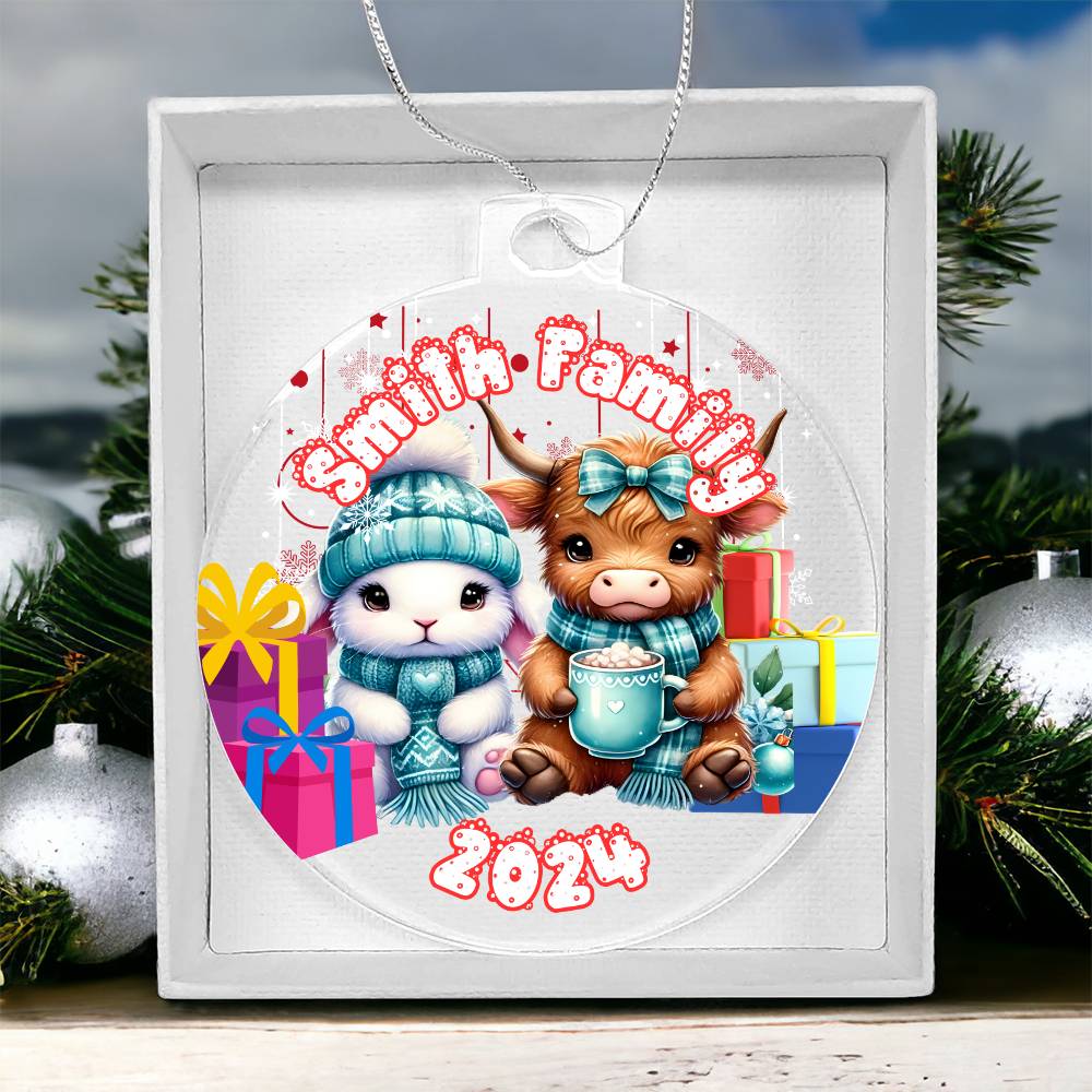 Cute Highland Cow and Bunny-A unique keepsake with our Personalized Acrylic Ornament,Christmas,Gift 32 - Essential Home Zone Essential Home Zone Acrylic Ornament with Gift Box Ornaments Cute Highland Cow and Bunny-A unique keepsake with our Personalized Acrylic Ornament,Christmas,Gift 32