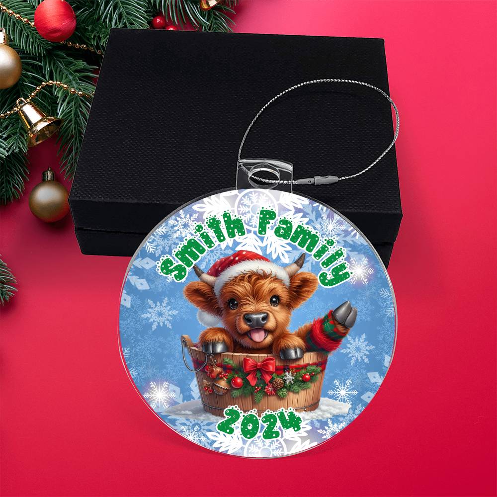 Cute Winter Baby Highland Cow In A Bucket-A unique keepsake with our Personalized Acrylic Ornament,Christmas,Gift 37 - Essential Home Zone Essential Home Zone Ornaments Cute Winter Baby Highland Cow In A Bucket-A unique keepsake with our Personalized Acrylic Ornament,Christmas,Gift 37