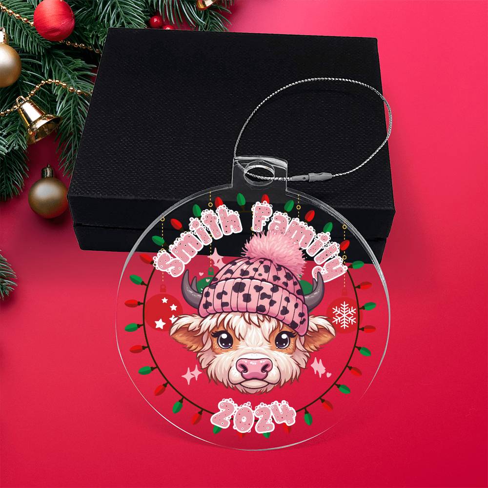 Pink Baby Highland Cow with Cap-A unique keepsake with our Personalized Acrylic Ornament,Christmas,Gift 38 - Essential Home Zone Essential Home Zone Ornaments Pink Baby Highland Cow with Cap-A unique keepsake with our Personalized Acrylic Ornament,Christmas,Gift 38