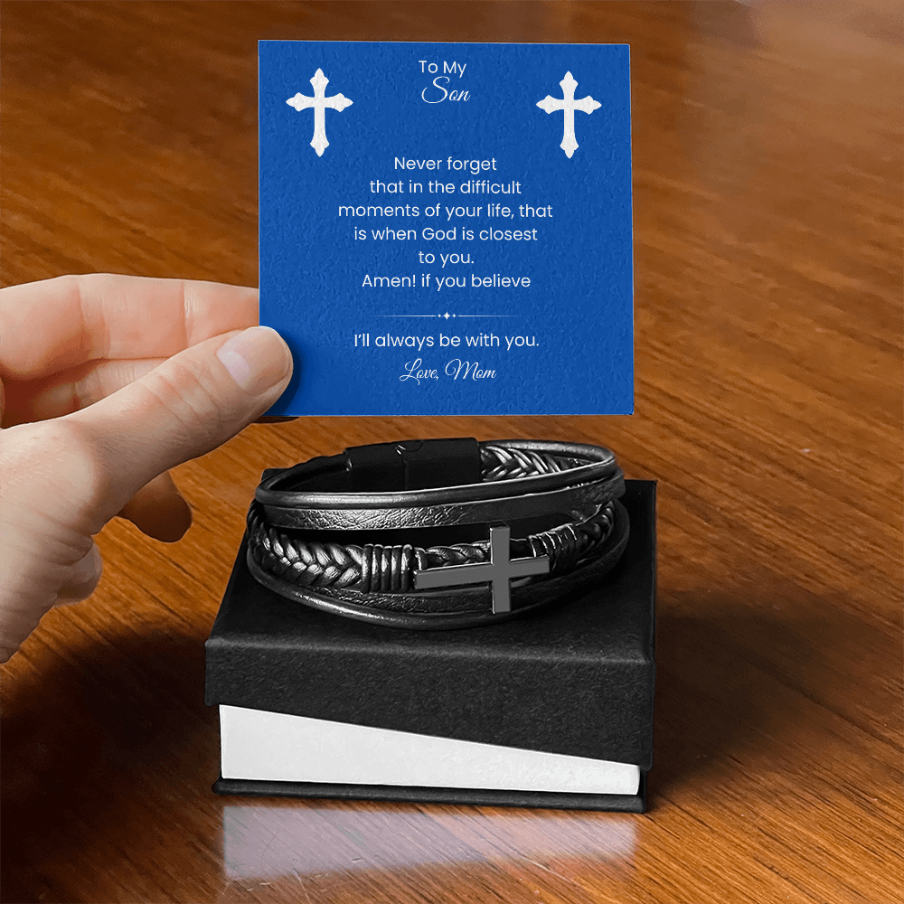 Men's Cross Leather Bracelet-Son Religous