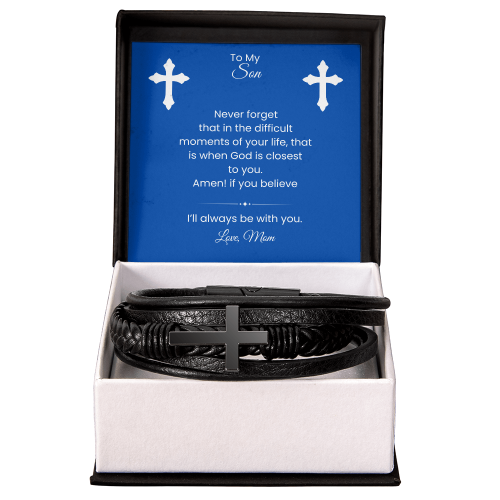 Men's Cross Leather Bracelet-Son Religous