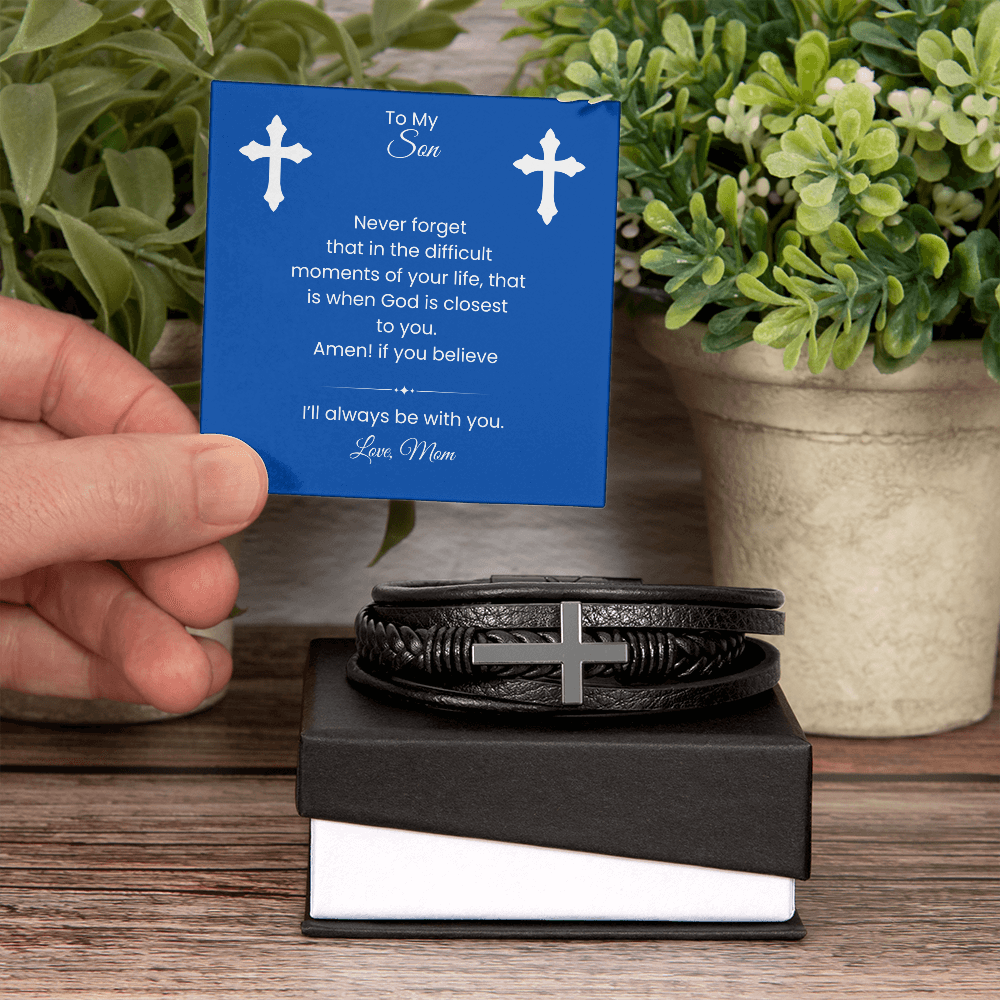 Men's Cross Leather Bracelet-Son Religous