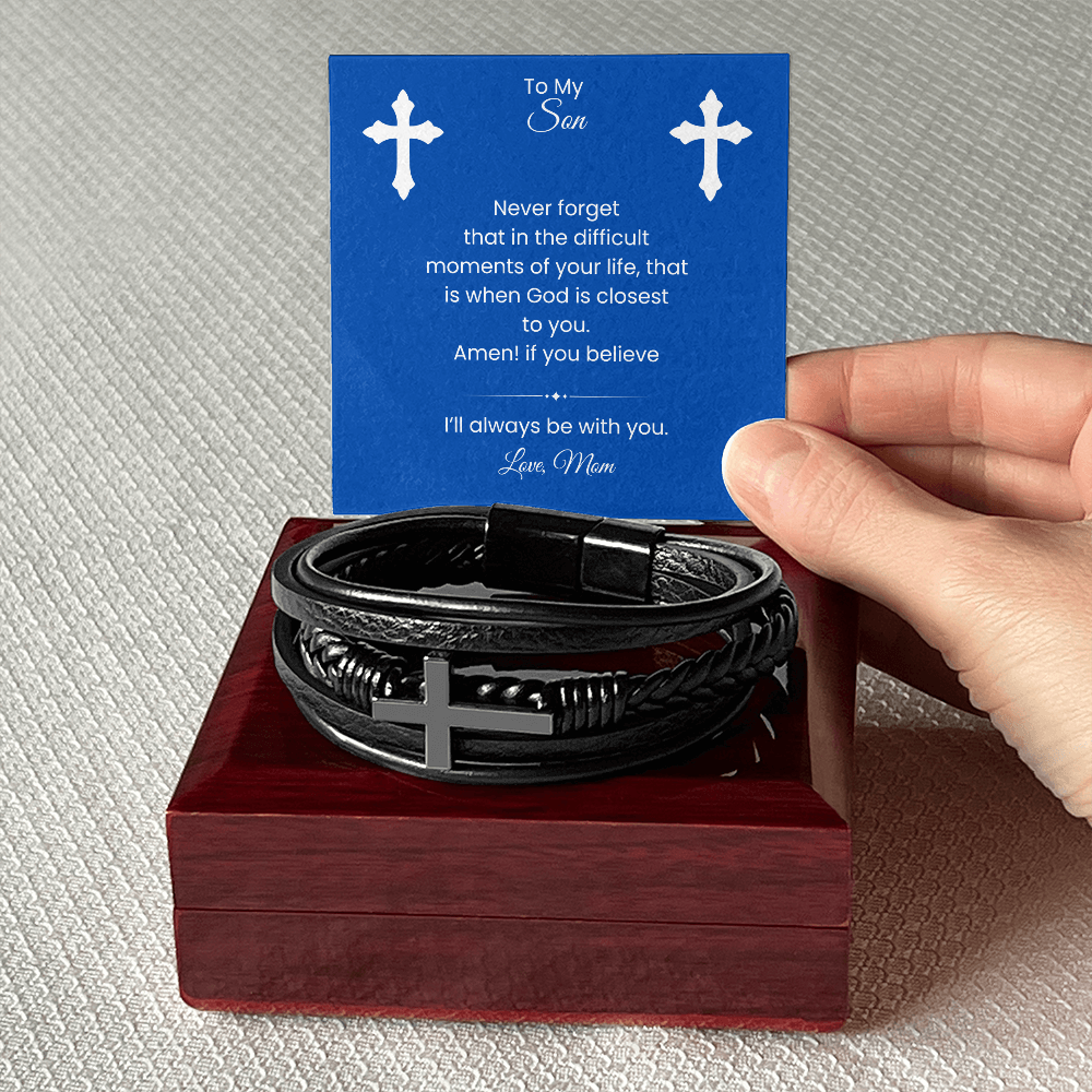 Men's Cross Leather Bracelet-Son Religous
