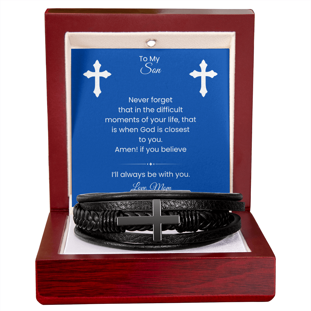 Men's Cross Leather Bracelet-Son Religous