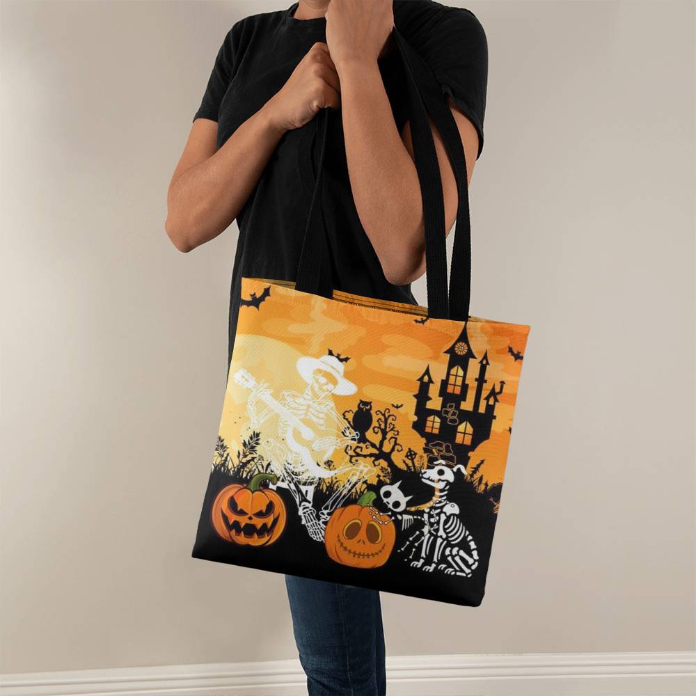 Skeleton Playing Guitar--Custom Name Halloween Trick or Treat Bag,Kids Halloween Candy Sack,Personalized Halloween Bag,Halloween Canvas Tote for Boy/Girl 25 - Essential Home Zone Essential Home Zone 16" x 16" / Black Tote Bags Skeleton Playing Guitar--Custom Name Halloween Trick or Treat Bag,Kids Halloween Candy Sack,Personalized Halloween Bag,Halloween Canvas Tote for Boy/Girl 25