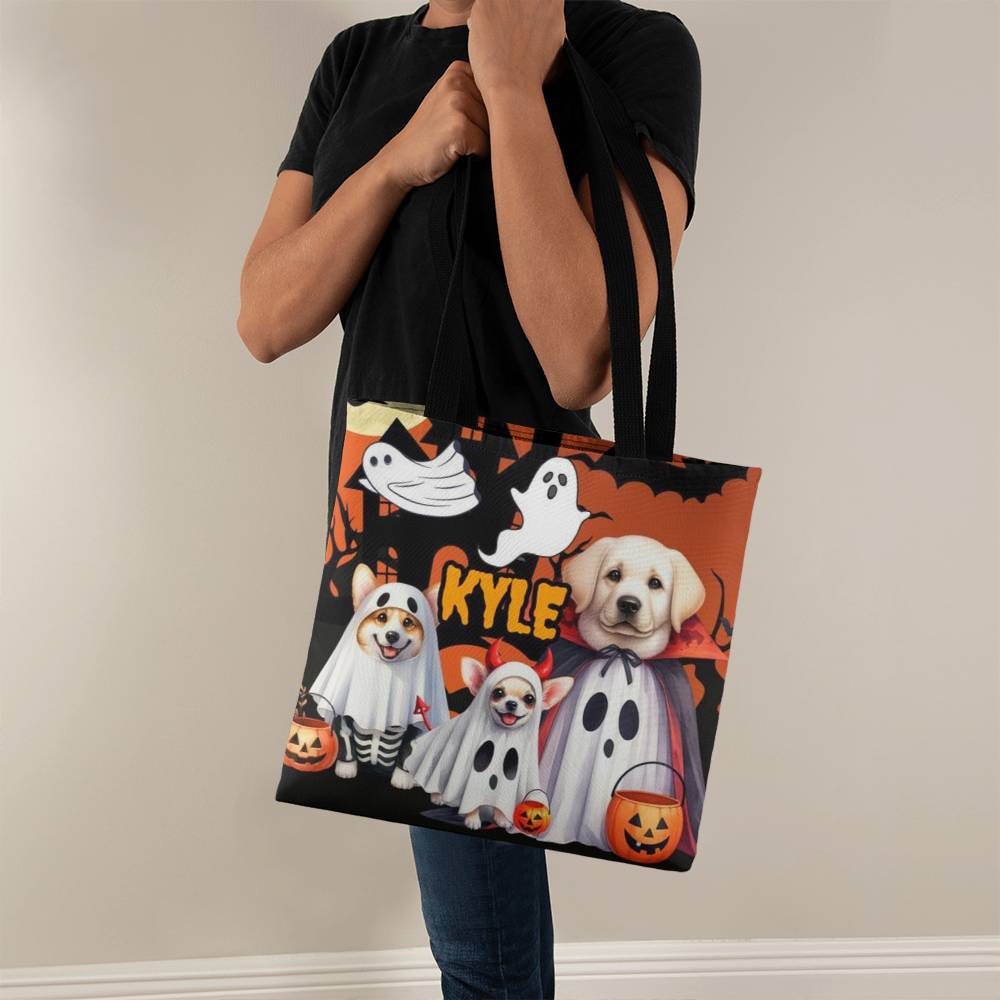 Halloween Dogs--Custom Name Halloween Trick or Treat Bag,Kids Halloween Candy Sack,Personalized Halloween Bag,Halloween Canvas Tote for Boy/Girl 21 - Essential Home Zone Essential Home Zone 16" x 16" / Black Tote Bags Halloween Dogs--Custom Name Halloween Trick or Treat Bag,Kids Halloween Candy Sack,Personalized Halloween Bag,Halloween Canvas Tote for Boy/Girl 21