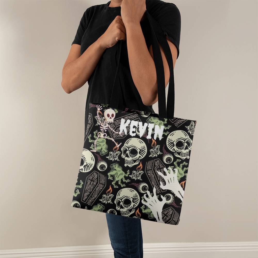 Skeleton Skulls--Custom Name Halloween Trick or Treat Bag,Kids Halloween Candy Sack,Personalized Halloween Bag,Halloween Canvas Tote for Boy/Girl 28 - Essential Home Zone Essential Home Zone 16" x 16" / Black Tote Bags Skeleton Skulls--Custom Name Halloween Trick or Treat Bag,Kids Halloween Candy Sack,Personalized Halloween Bag,Halloween Canvas Tote for Boy/Girl 28