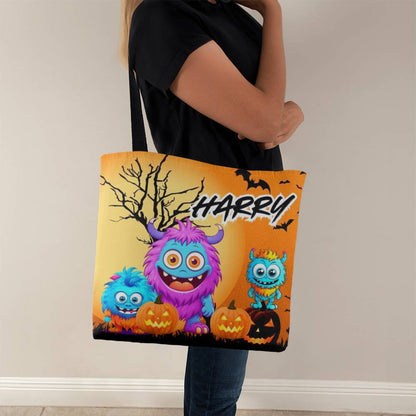 Halloween Monsters--Custom Name Halloween Trick or Treat Bag,Kids Halloween Candy Sack,Personalized Halloween Bag,Halloween Canvas Tote for Boy/Girl 23 - Essential Home Zone Essential Home Zone 18" x 18" / Black Tote Bags Halloween Monsters--Custom Name Halloween Trick or Treat Bag,Kids Halloween Candy Sack,Personalized Halloween Bag,Halloween Canvas Tote for Boy/Girl 23