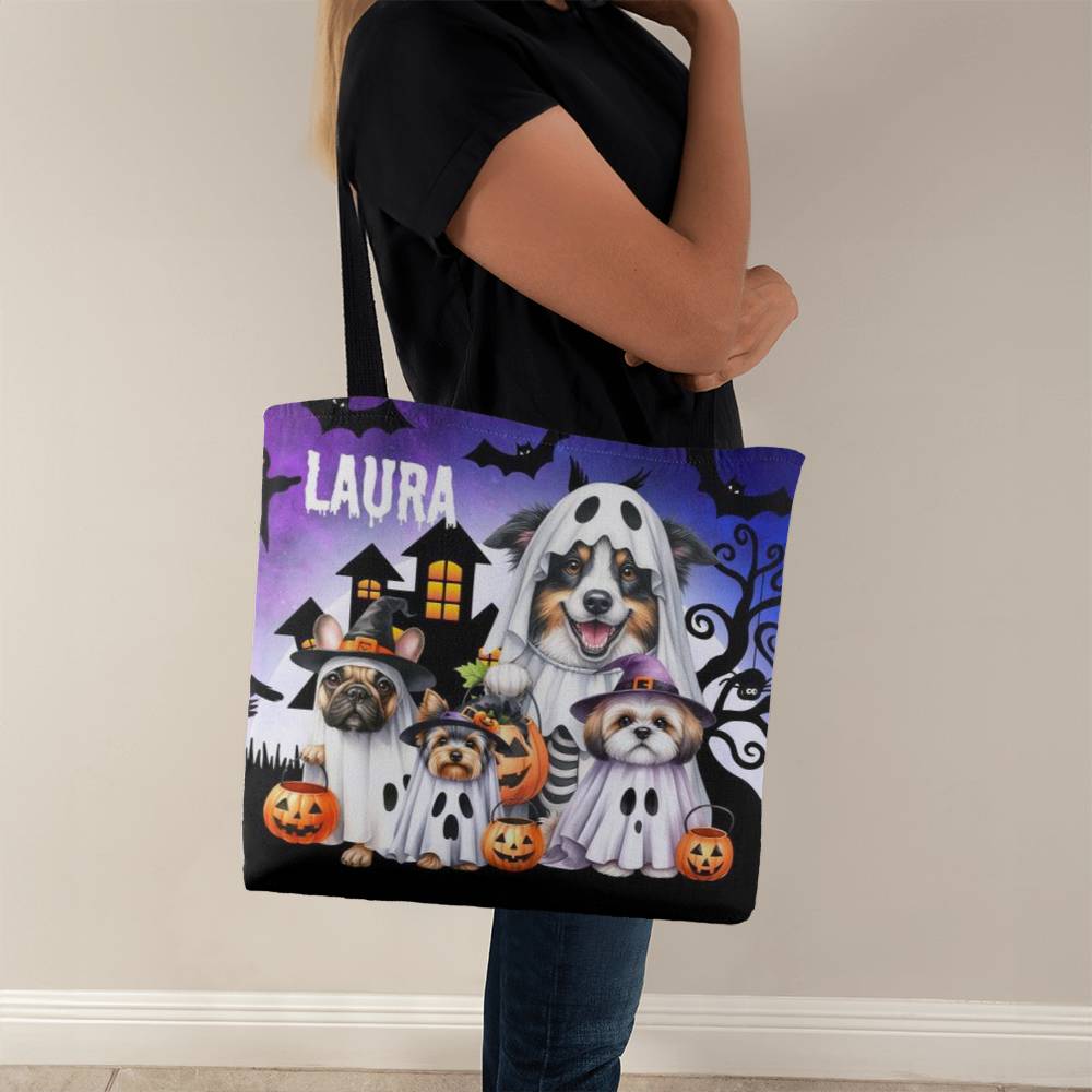 Cute Dog Ghost--Custom Name Halloween Trick or Treat Bag,Kids Halloween Candy Sack,Personalized Halloween Bag,Halloween Canvas Tote for Boy/Girl 17 - Essential Home Zone Essential Home Zone 13" x 13" / Black Tote Bags Cute Dog Ghost--Custom Name Halloween Trick or Treat Bag,Kids Halloween Candy Sack,Personalized Halloween Bag,Halloween Canvas Tote for Boy/Girl 17