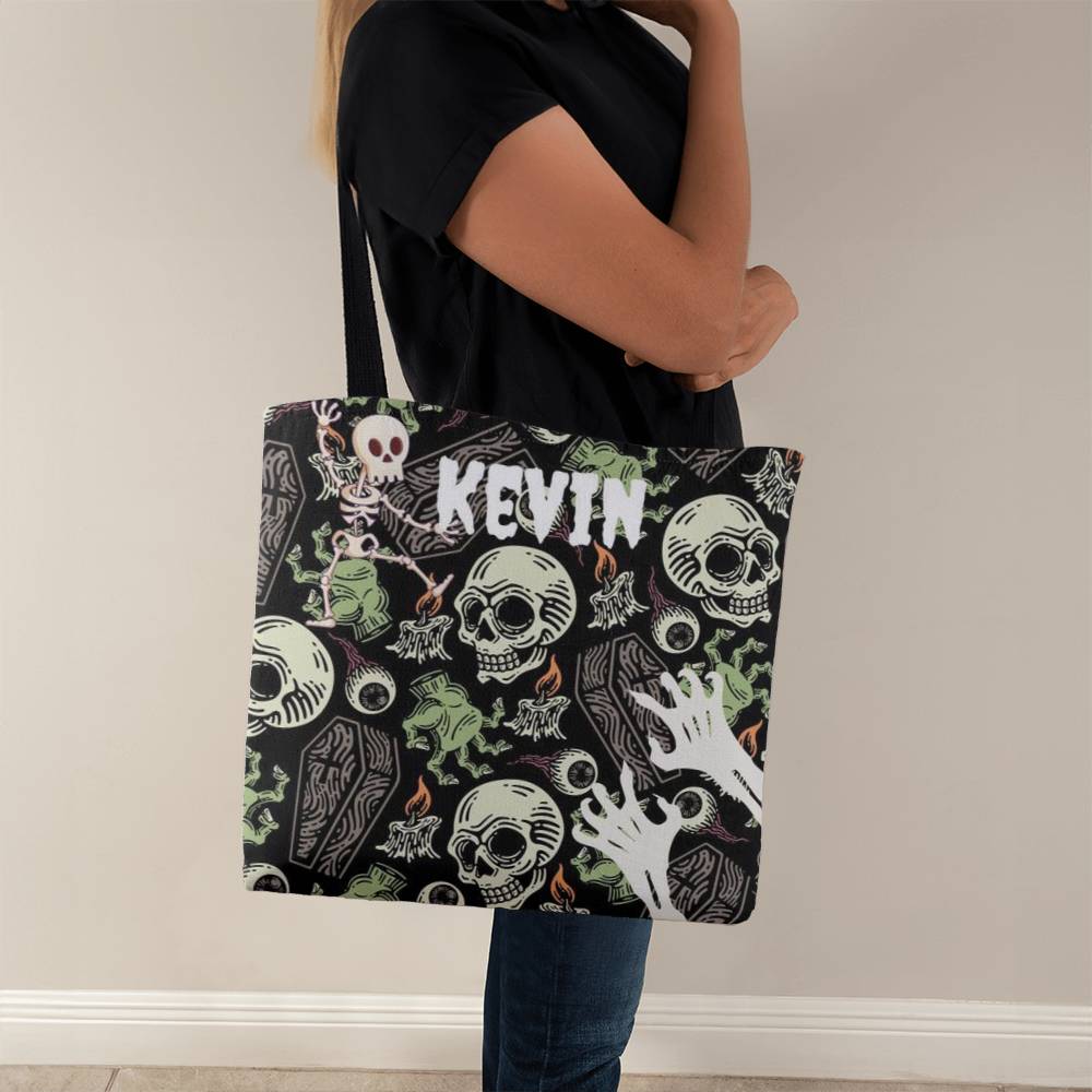 Skeleton Skulls--Custom Name Halloween Trick or Treat Bag,Kids Halloween Candy Sack,Personalized Halloween Bag,Halloween Canvas Tote for Boy/Girl 28 - Essential Home Zone Essential Home Zone 18" x 18" / Black Tote Bags Skeleton Skulls--Custom Name Halloween Trick or Treat Bag,Kids Halloween Candy Sack,Personalized Halloween Bag,Halloween Canvas Tote for Boy/Girl 28