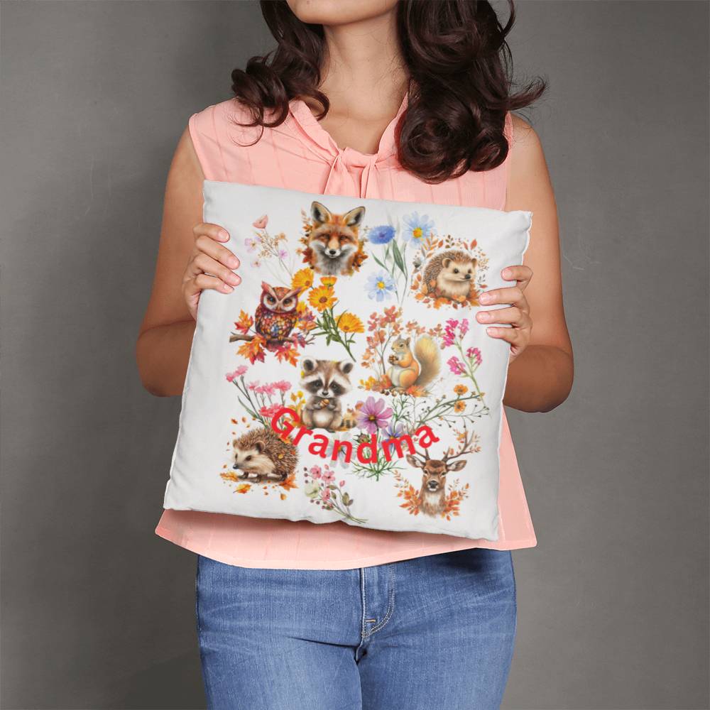 Wild Flowers with Woodland animals-Gift for Grandma-Personalized this sleek and functional Pillow Cover that brings both style and convenience to your indoor home decor 12