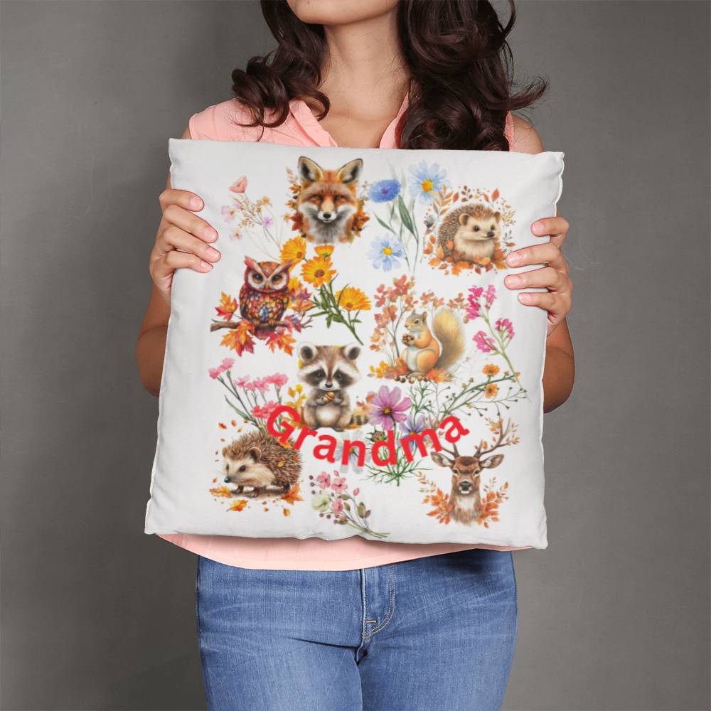 Wild Flowers with Woodland animals-Gift for Grandma-Personalized this sleek and functional Pillow Cover that brings both style and convenience to your indoor home decor 12