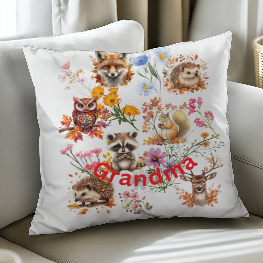 Wild Flowers with Woodland animals-Gift for Grandma-Personalized this sleek and functional Pillow Cover that brings both style and convenience to your indoor home decor 12