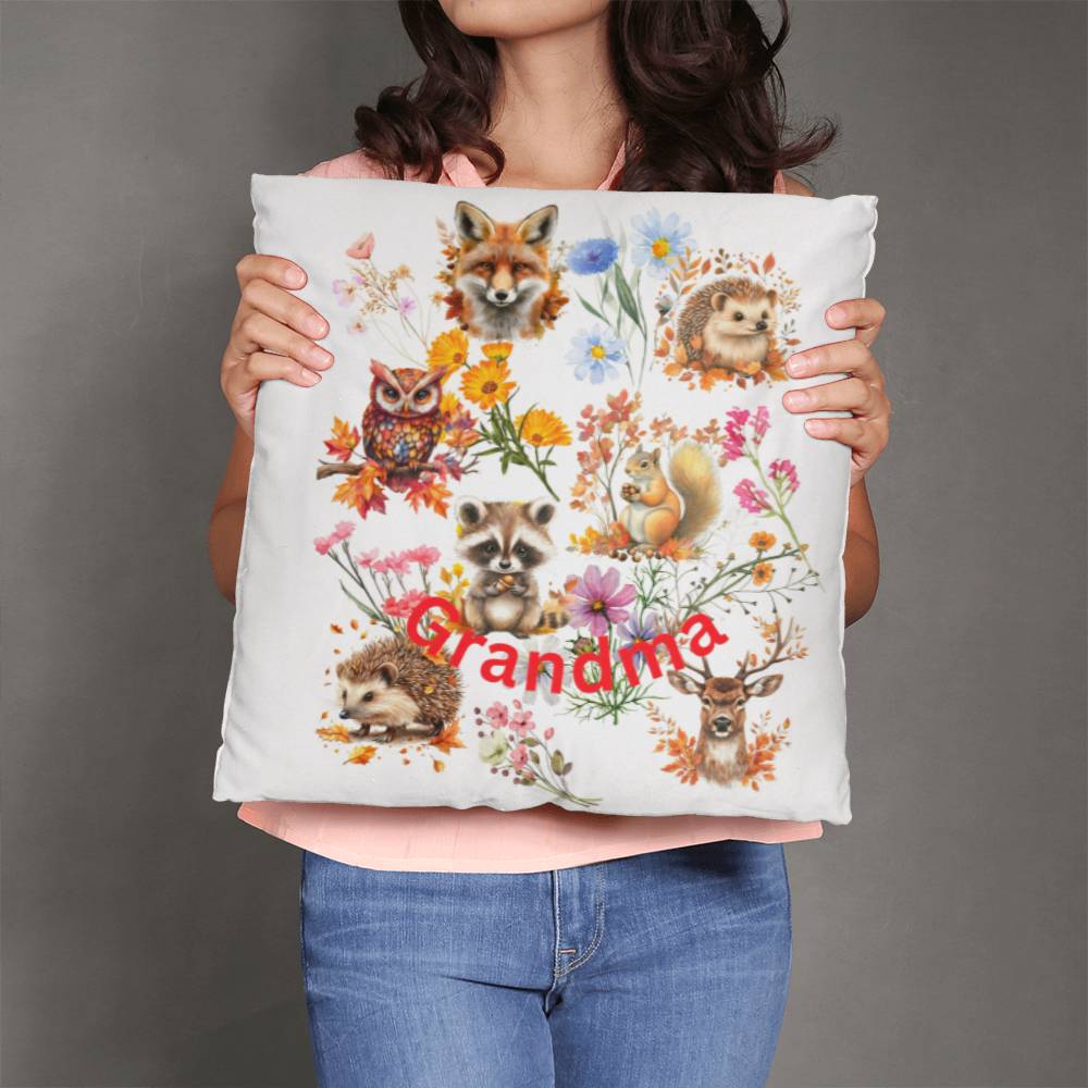 Wild Flowers with Woodland animals-Gift for Grandma-Personalized this sleek and functional Pillow Cover that brings both style and convenience to your indoor home decor 12