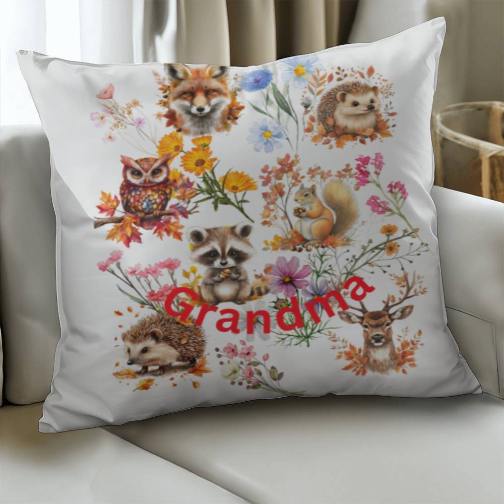 Wild Flowers with Woodland animals-Gift for Grandma-Personalized this sleek and functional Pillow Cover that brings both style and convenience to your indoor home decor 12