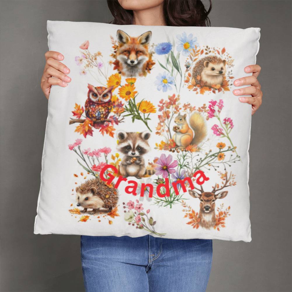 Wild Flowers with Woodland animals-Gift for Grandma-Personalized this sleek and functional Pillow Cover that brings both style and convenience to your indoor home decor 12