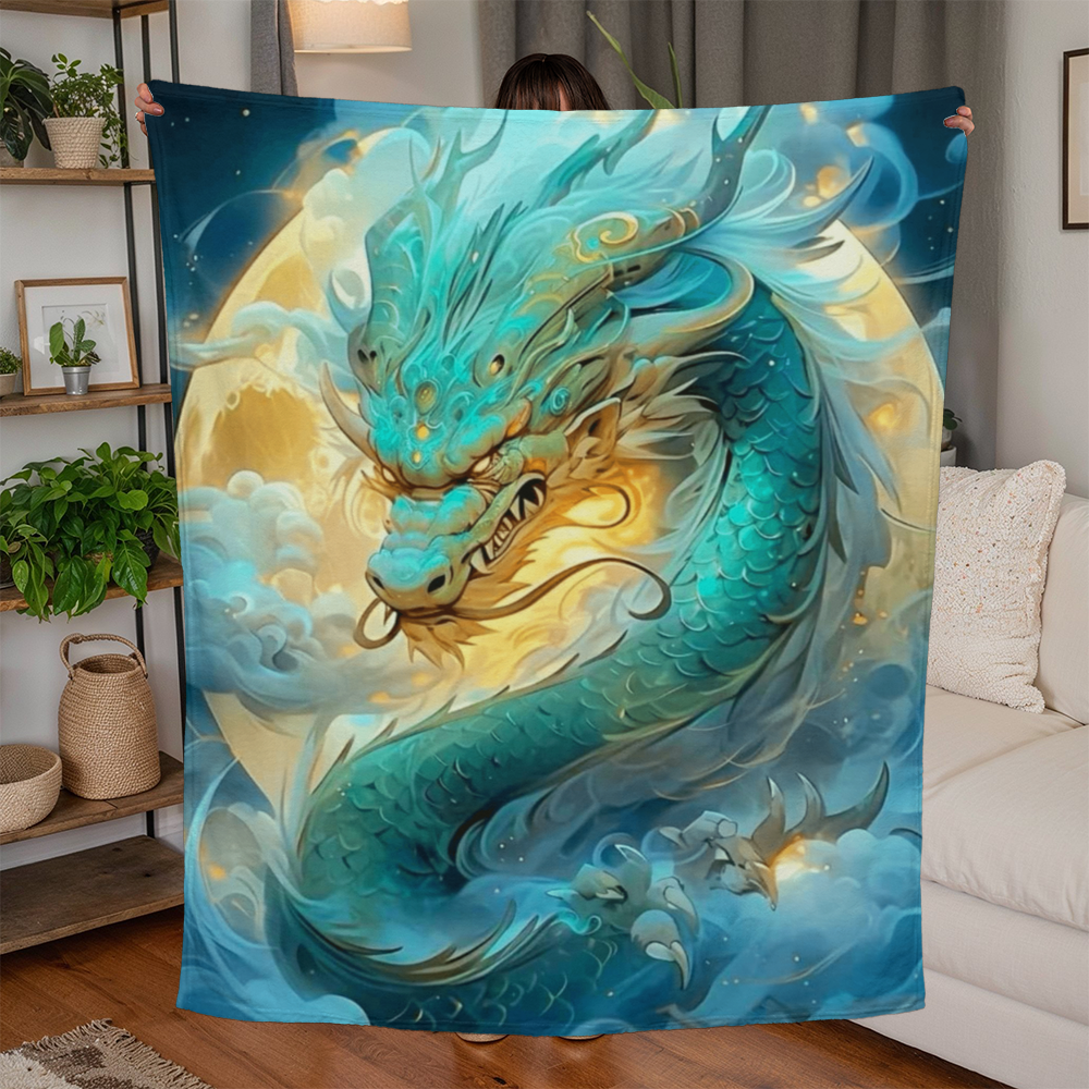 Green Blue Dragon-Jersey Fleece Blanket 3