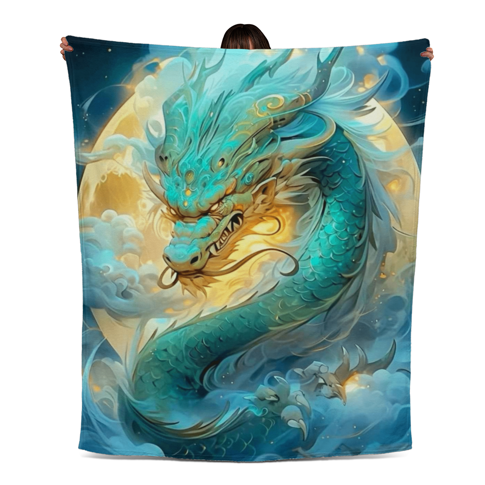 Green Blue Dragon-Jersey Fleece Blanket 3