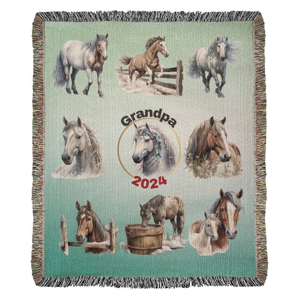 Winter Horses-A great gift for Grandpa or any family member-Personalized this unique keepsake with our Heirloom Artwork Woven Blanket 1