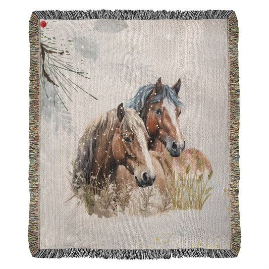 Winter Wild Horses-A unique keepsake with our Heirloom Artwork Woven Blanket 59