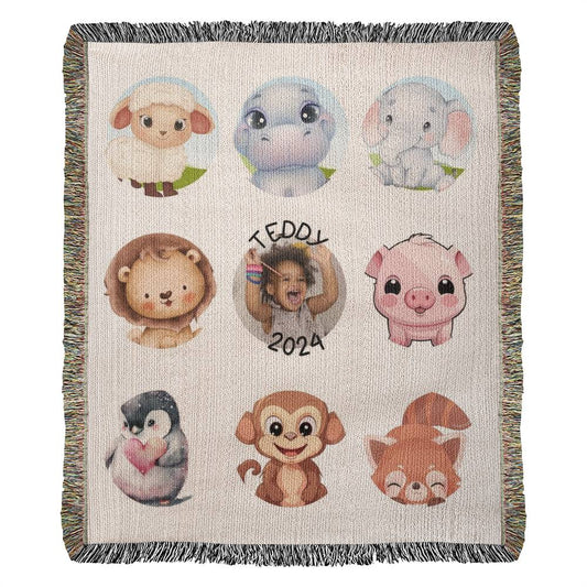 Baby Animals-A great gift for the baby, toddler or any family member-Personalized this unique keepsake with our Heirloom Artwork Woven Blanket 17