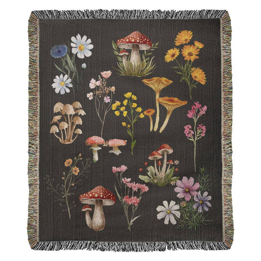 Wildflowers and Mushrooms- A unique keepsake with our Heirloom Artwork Woven Blanket 46