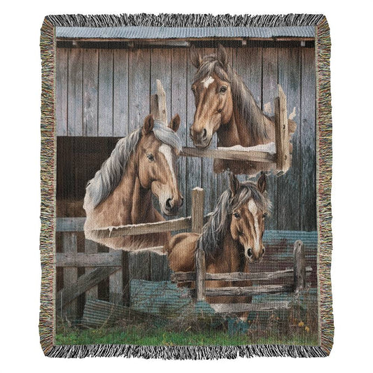 Horses-A great gift for the horse lover or any family member-Personalized this unique keepsake with our Heirloom Artwork Woven Blanket 62