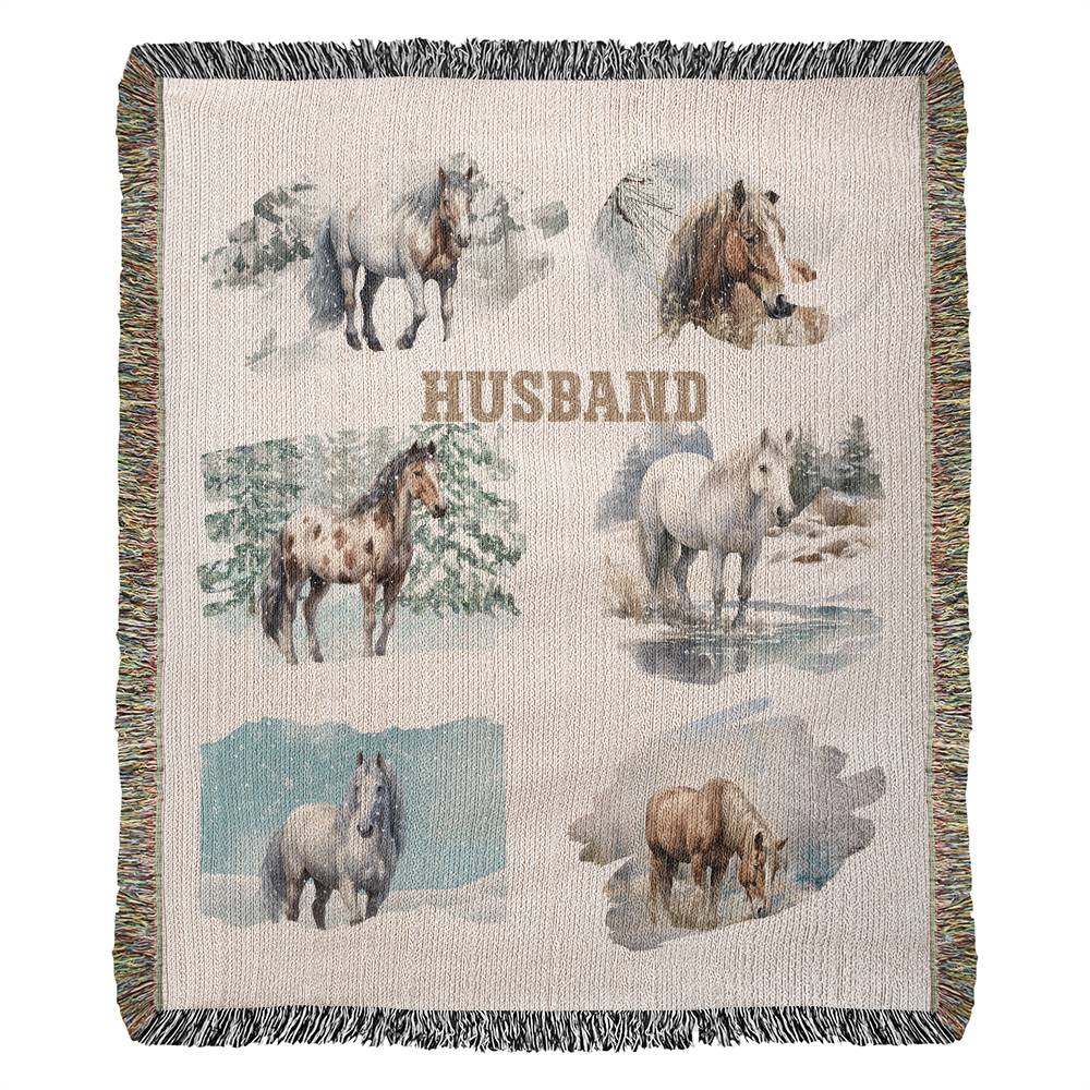 Wild Horses-Surprise your Husband with this personalized unique keepsake  Heirloom Artwork Woven Blanket 7