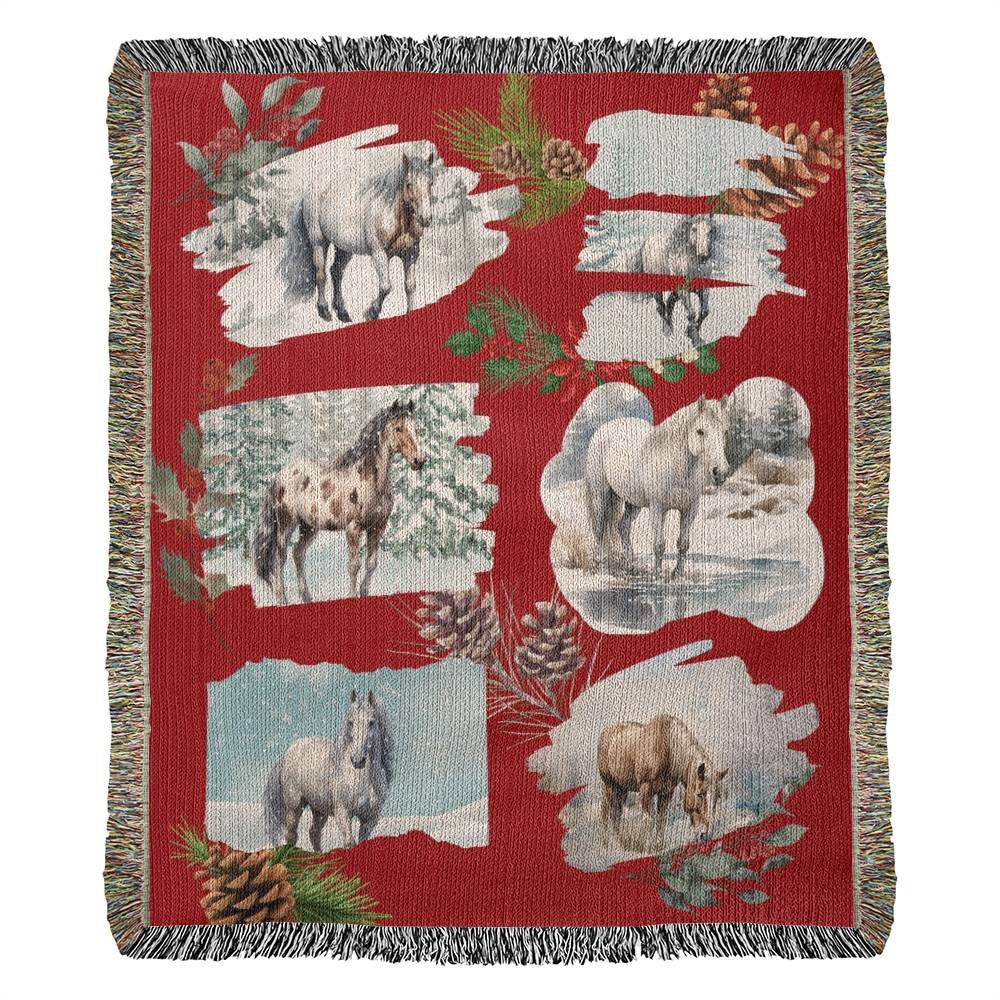 Winter Wild Horses-A unique keepsake with our Heirloom Artwork Woven Blanket 3