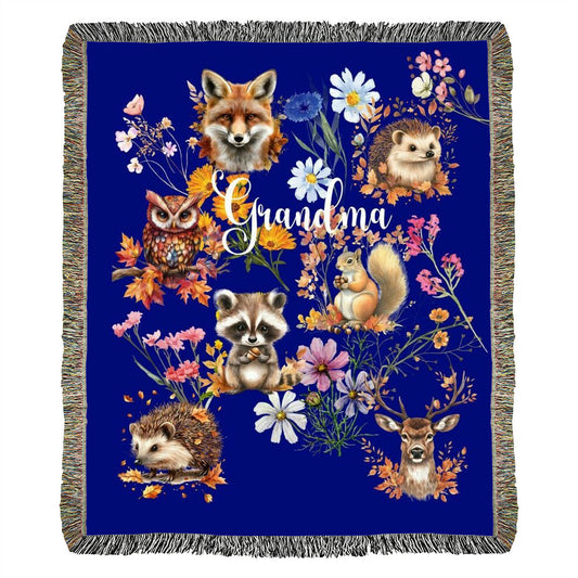 Wild Flowers and Woodland animals-A great gift for Grandma or any family member-Personalized this unique keepsake with our Heirloom Artwork Woven Blanket 27