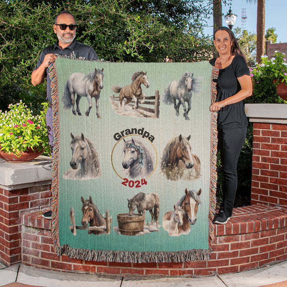 Winter Horses-A great gift for Grandpa or any family member-Personalized this unique keepsake with our Heirloom Artwork Woven Blanket 1