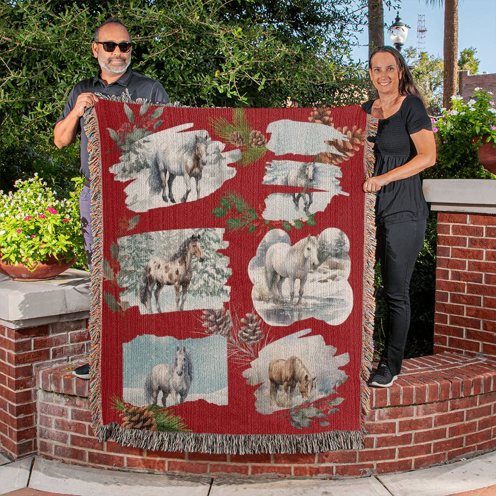 Winter Wild Horses-A unique keepsake with our Heirloom Artwork Woven Blanket 3