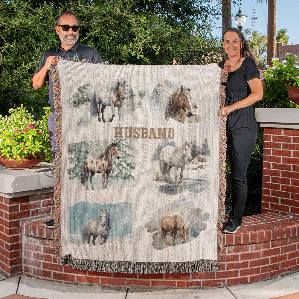 Wild Horses-Surprise your Husband with this personalized unique keepsake  Heirloom Artwork Woven Blanket 7