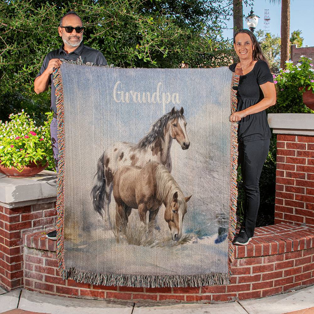 Wild Horses-A great gift for Grandpa or any family member-Personalized this unique keepsake with our Heirloom Artwork Woven Blanket 55