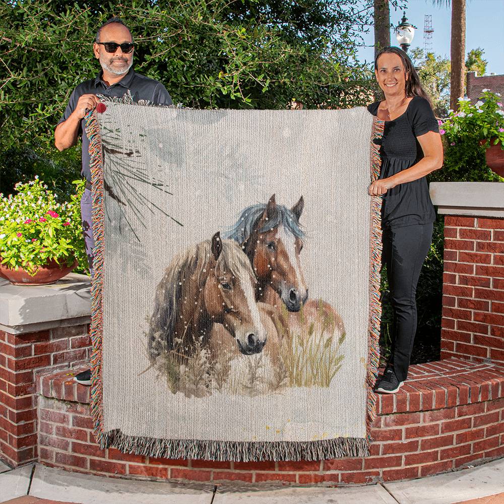 Winter Wild Horses-A unique keepsake with our Heirloom Artwork Woven Blanket 59