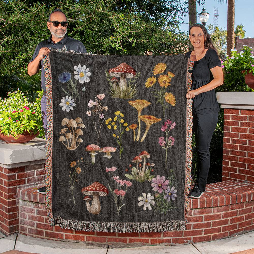 Wildflowers and Mushrooms- A unique keepsake with our Heirloom Artwork Woven Blanket 46