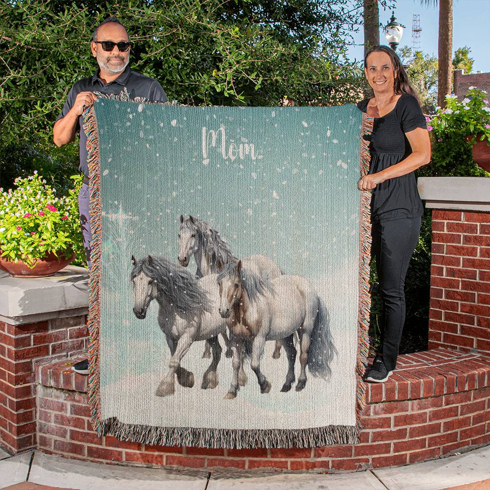 Wild Horses-A great gift for mom or any family member-Personalized this unique keepsake with our Heirloom Artwork Woven Blanket 49