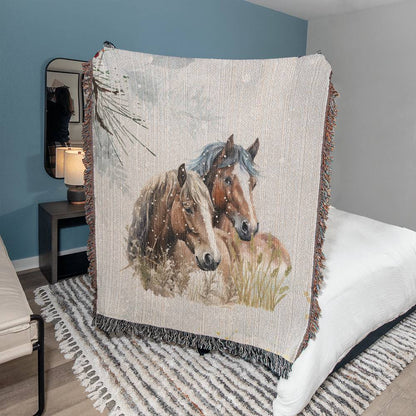 Winter Wild Horses-A unique keepsake with our Heirloom Artwork Woven Blanket 59