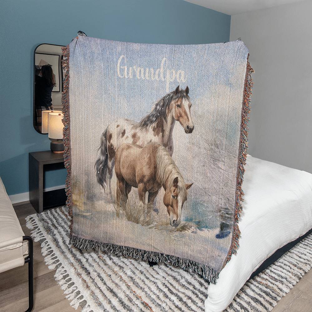 Wild Horses-A great gift for Grandpa or any family member-Personalized this unique keepsake with our Heirloom Artwork Woven Blanket 55