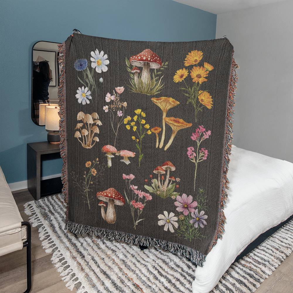 Wildflowers and Mushrooms- A unique keepsake with our Heirloom Artwork Woven Blanket 46